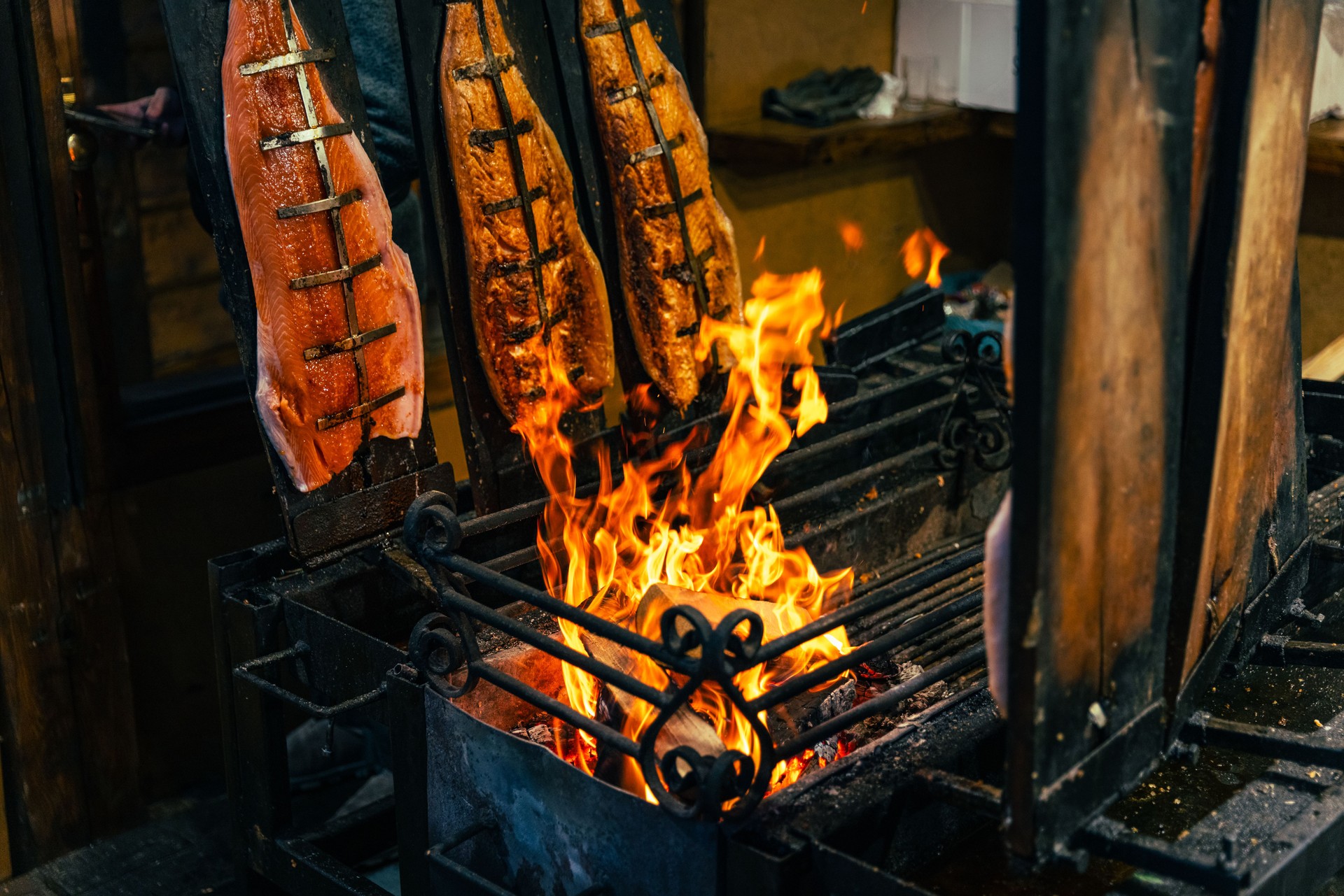 Traditional Flame-Grilled Salmon at Berlin Christmas Market