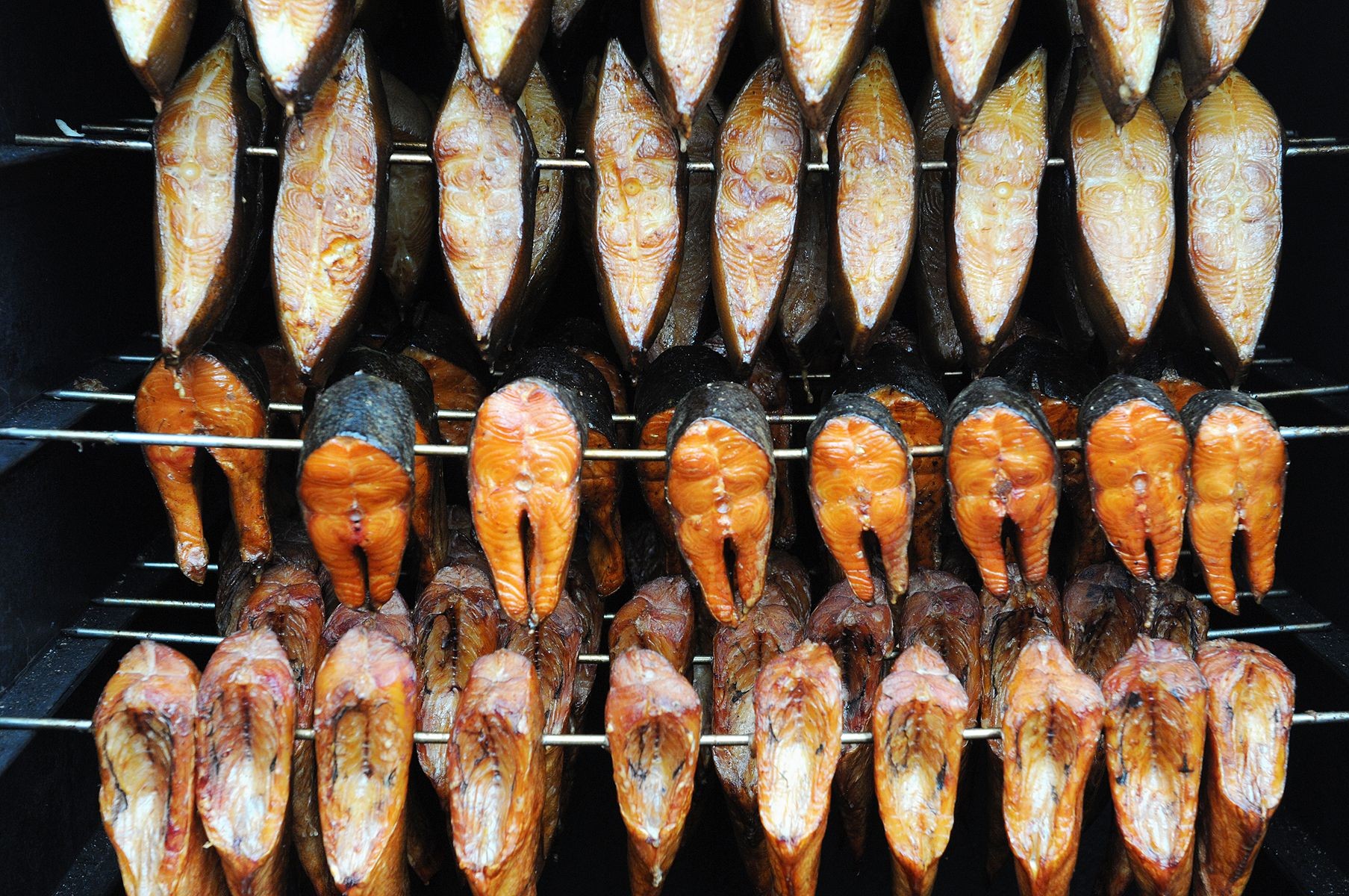 fresh Kipper (Prepared Fish) in a smoke oven